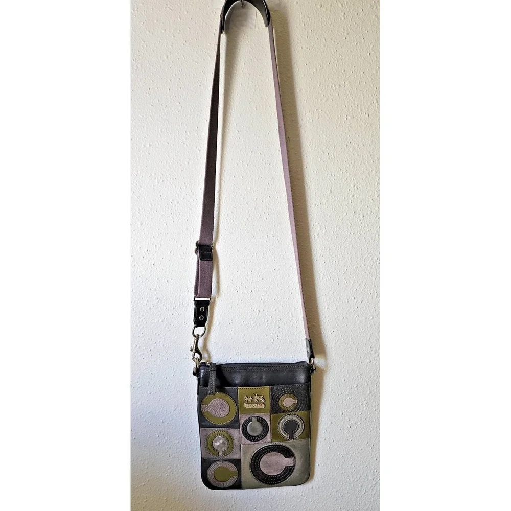 Coach Leather Mia Inlaid Suede Patchwork C Crossbody Bag in Grey 44299